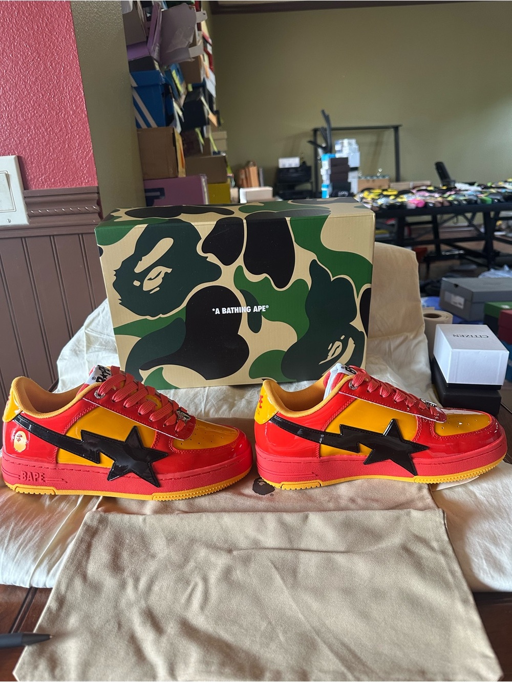 NEW A Bathing Ape BAPE STA OS #1 M2 Red Sneakers Size 7